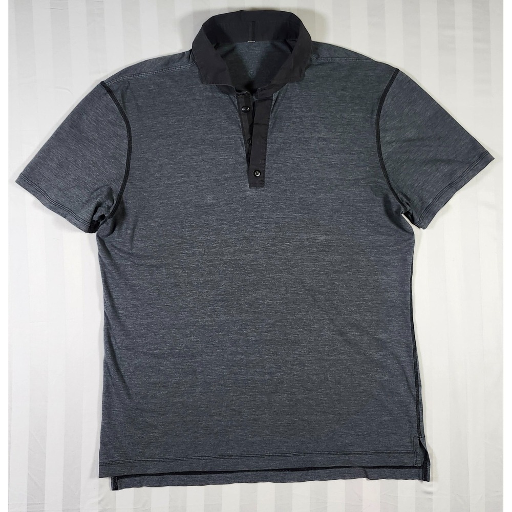 Lululemon Polo Shirt Mens Assert Large Black Heathered Performance Golf 0001